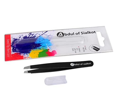 Abdul of Sialkot Slant Tip Eyebrow Tweezers - 9.5 cm Stainless Steel, Black