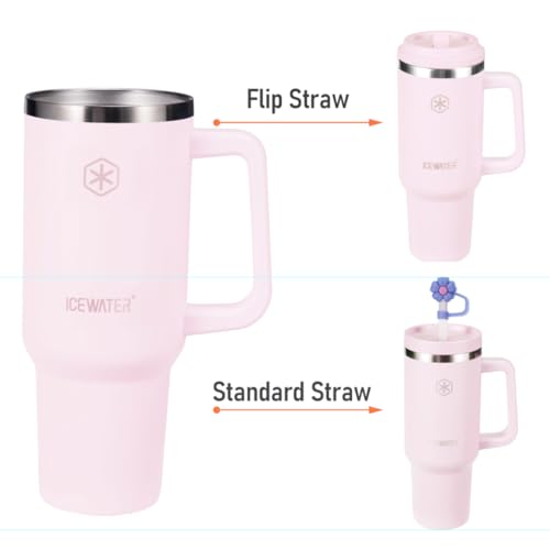 ICEWATER 40 oz Leakproof Insulated Tumbler with 2 Lids