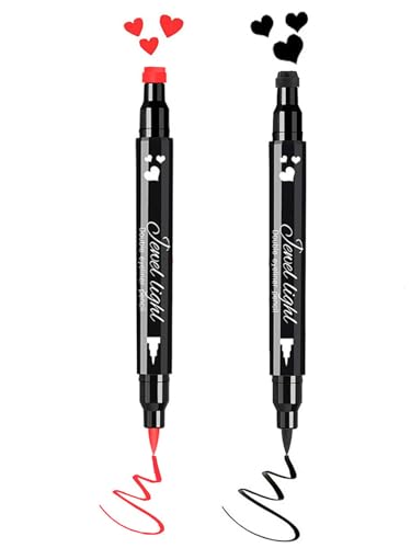 Go Ho Black & Red Heart Eyeliner Stamp Dual-Ended, Waterproof Liquid Liner – 2 PCS
