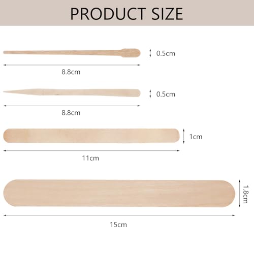 KTOJOY 300 Pack Wooden Wax Sticks - Small, Medium & Large Sizes