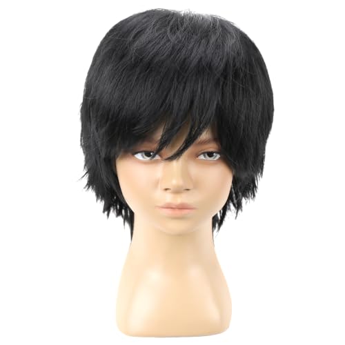 Kids Black Synthetic Wig - Straight with Bangs, Adjustable Cap, 8" Length