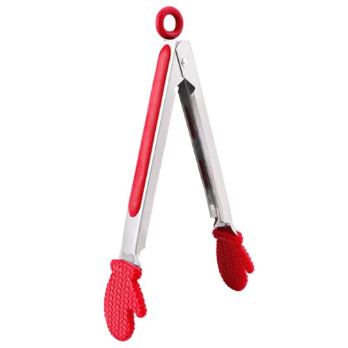 DOERDO Silicone Kitchen Tongs with Stainless Steel Tips - 9.8 Inch