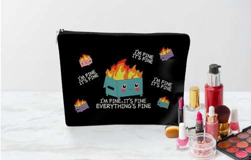 EXUQO Funny Dumpster Fire Small Makeup Bag C - Stylish Cosmetic Pouch for Women & Girls