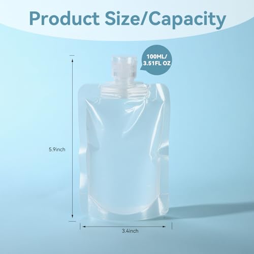 8 Pack Refillable Travel Pouches for Toiletries - 100ml Leakproof Bags