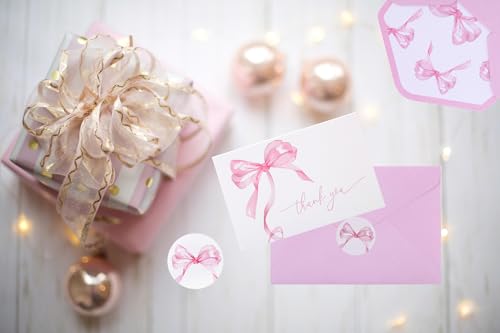 30-Pack Pink Bow Thank You Cards with Envelopes & Stickers