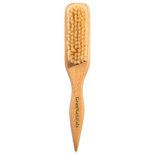 GranNaturals Soft Boar Bristle Hair Brush for Styling & Smoothing, Wide Wooden End for Parting & Teasing