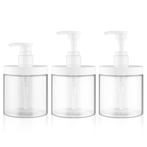3 Pack 500ml Refillable Plastic Pump Bottles for Shampoo and Lotion