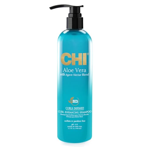 CHI Aloe Vera Curl Enhancing Shampoo, Sulfate-Free Hydrating Hair Care, 11.5 Oz