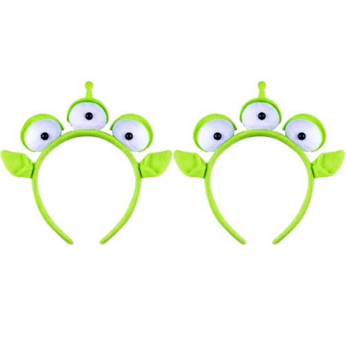 KKBES Alien Headbands - 2 Pack Three-Eyed Green Monster Costume Hair Bands