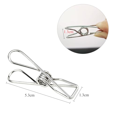 BONYCUST 100 Pack Stainless Steel Laundry Pegs - Durable Clips for Clothes, Snack Bags & More
