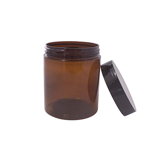 8oz Amber Plastic Jars with Black Lids - 12 Pack Storage Set
