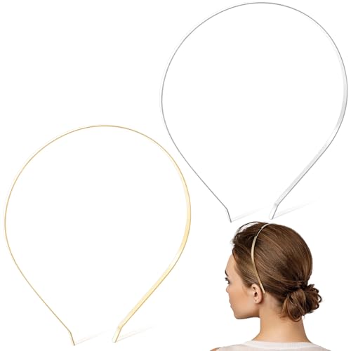 PAGOW 2-Pack Gold & Silver Smooth Metal Headbands for Women