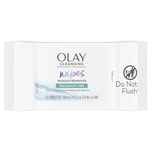 Olay Fragrance-Free Makeup Remover Wipes - Gentle Facial Cleansing Cloths, 25 Count