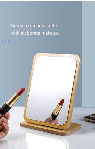 Vertical Wooden Rectangular Table Mirror with Stand - Adjustable Desktop Makeup Mirror