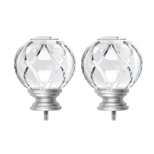 KAMANINA Crystal Netted Texture Curtain Rod Finials - 2 Pcs for 1 or 7/8 Inch Rods