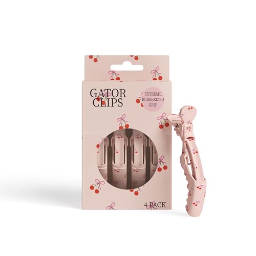 Blush Essentials Professional Alligator Hair Clips 4pk Bow & Cherry Design - Hair Sectioning Clips for Styling