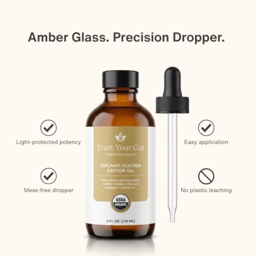 Trust Your Gut USDA Organic Castor Oil 4oz Glass Bottle - Cold Pressed & Pure