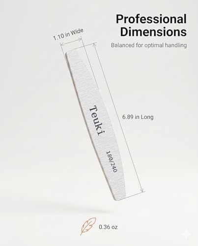Teuki 12pc Nail Files 180/240 Grit Double-Sided Washable Emery Boards for Poly Nails & Acrylics (7.09 x 1.10 in) – Includes 180/240 Grit Variation
