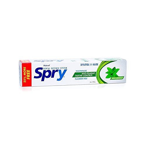Spry Natural Fluoride-Free Xylitol Toothpaste, Spearmint, 5oz (2-Pack)