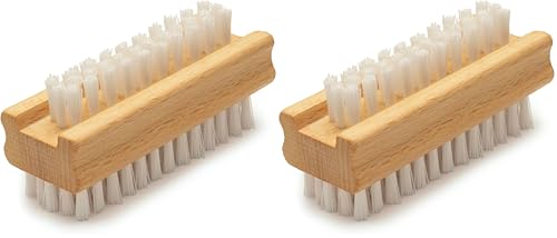 KONEX Non-Slip Wooden Nail Brush - Pack of 2 for Hand Scrubbing