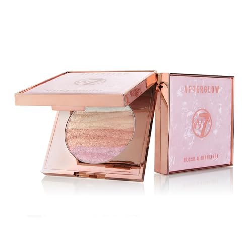 W7 Afterglow Blush and Highlighter Compact - Pink & Gold Shimmers for Radiant Glow