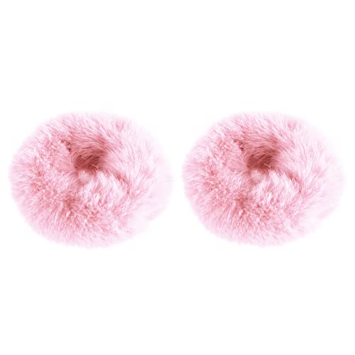 Mljsh 2 PCS Fuzzy Faux Rabbit Fur Hair Scrunchies - Pink
