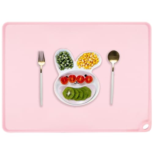 Pink Silicone Toddler Placemat - Non-Slip Food Mat for Dining