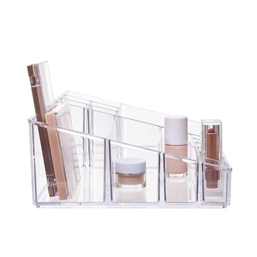 STORi Audrey 15-Compartment Clear Vanity Makeup Organizer Tray