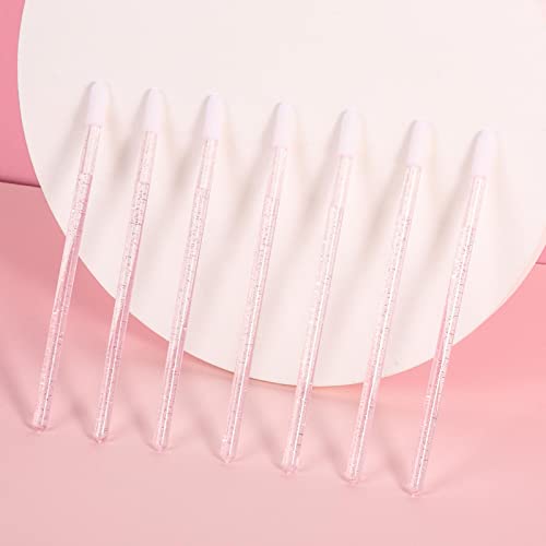 100 Pcs Disposable Lip Brushes with Container - Crystal Pink Applicators