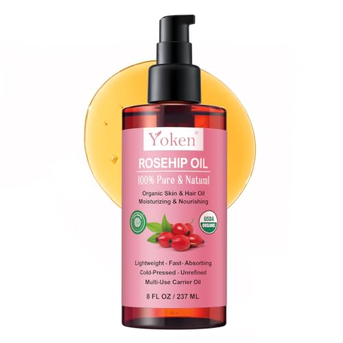 Yoken USDA Organic Cold Pressed Rosehip Seed Oil - 8 oz for Face and Hair