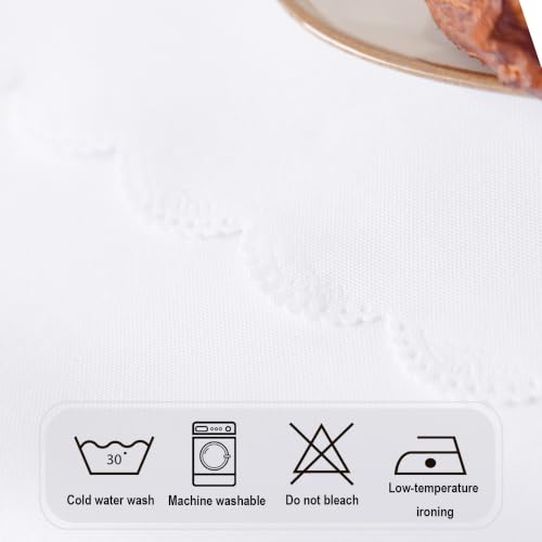 36" White Water-Resistant Polyester Round Tablecloth with Scalloped Edges
