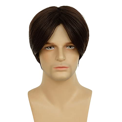 Tseses Brown Men Short Layered Wigs with Cap, Natural Look, Adjustable Size