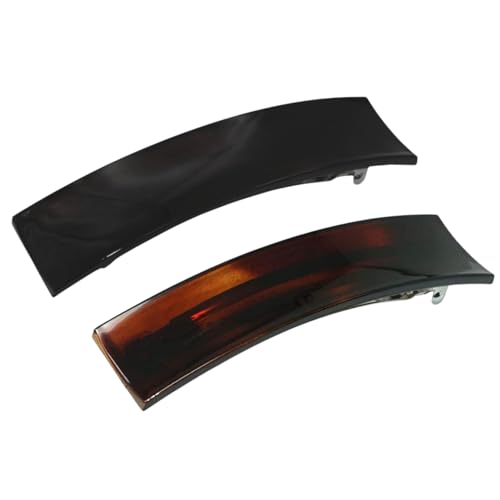 Parcelona Tortoise Shell Black French Hair Clips Set of 2 for Thick Hair