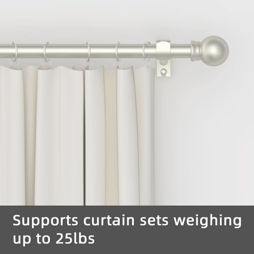 Heavy Duty Decorative Curtain Rod Set 32-62 Inch - Nickel Finish