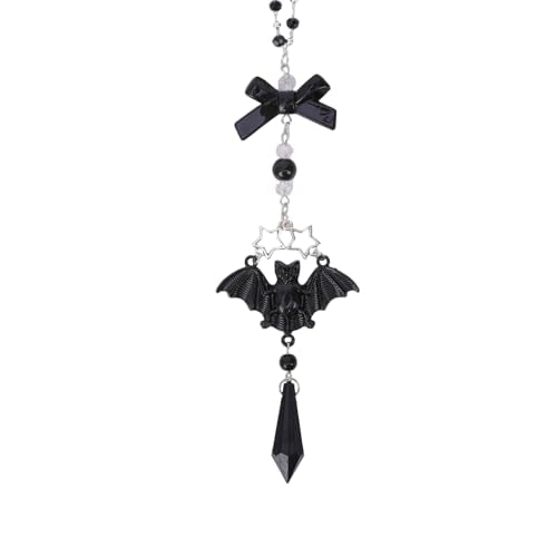 Gothic Bat Car Rearview Mirror Charm with Black Crystal Beads