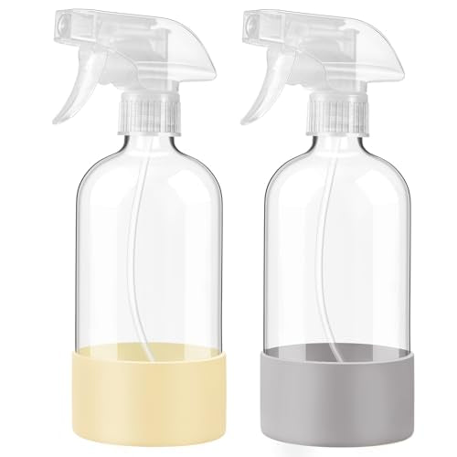 16 oz Glass Spray Bottles with Silicone Sleeve - 2 Pack for Hair, Cleaning & Plants