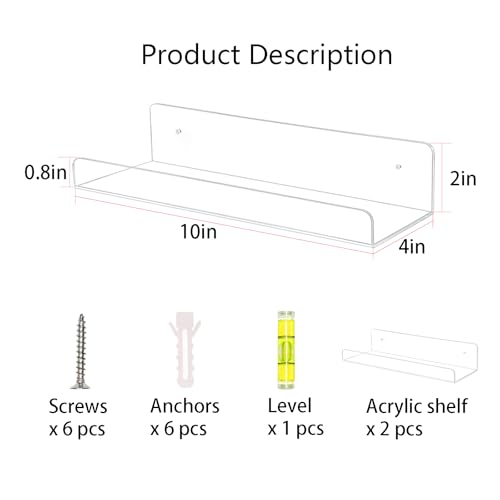 TONICE 2-Pack 10in Wall-Mounted Acrylic Floating Shelves
