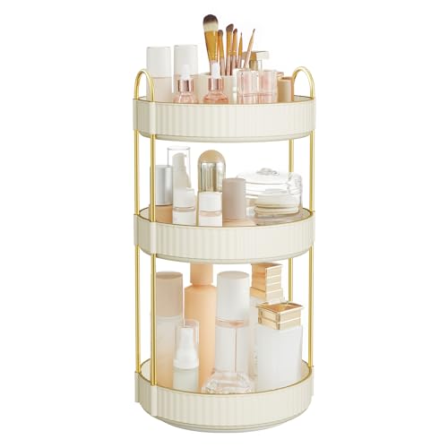 SONGMICS 3-Tier Round Rotating Makeup Organizer - Cloud White