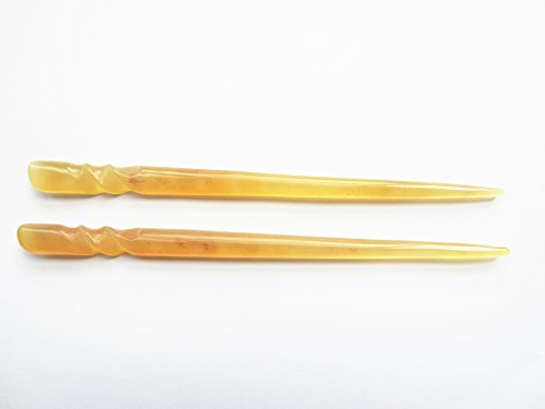 Myhsmooth Handmade Organic Sheep Horn Hair Sticks 7-inch Set, Natural Hair Accessories
