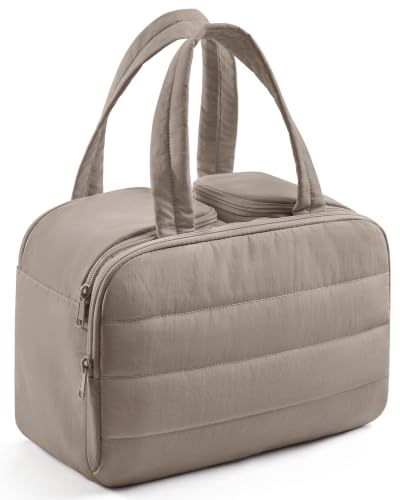 Light Flight Brown Travel Toiletry Bag with Handle, Waterproof Makeup Organizer