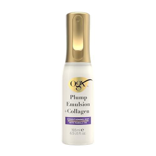 OGX Plump Emulsion + Collagen Conditioning Hair Mist, 6.5 oz - Volumizing Spray with Marula Oil for Fine Hair