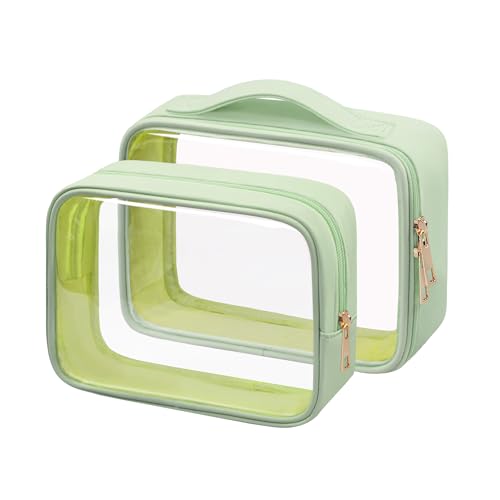 TSA Approved Clear Makeup Bag - Waterproof Cosmetic Bag Set in Green