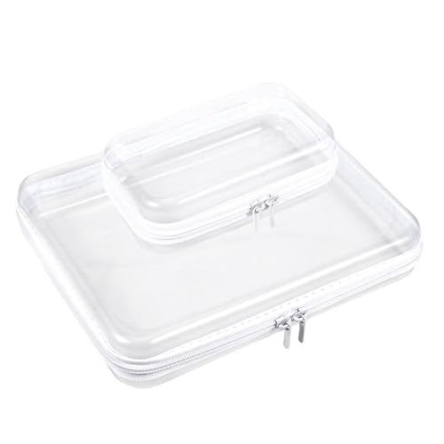 Hauojaus 2-Pack Clear Hard Shell Zipper Cases — Waterproof Storage for Cosmetics, Travel, and More
