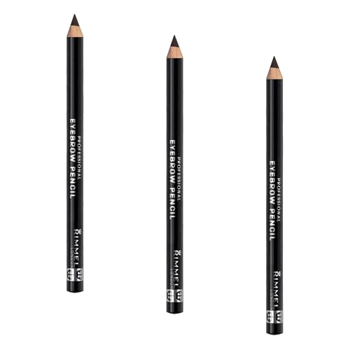 Rimmel London Brow This Way Eyebrow Pencil, Black Brown, 0.05oz (Pack of 3) - Long-Wearing & Highly Pigmented