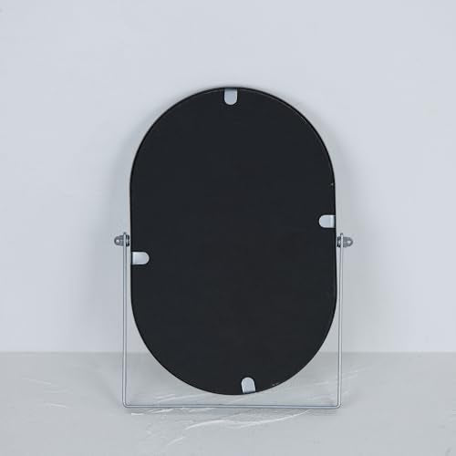 Oval Vanity Mirror with Stand - Metal Frame, Silver, 8.9x5.9 Inches