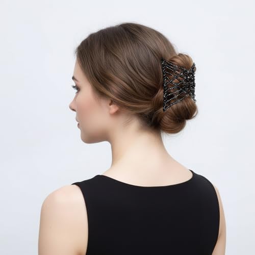 6Pcs Beaded Hair Clips Set for Women - Adjustable Stretchy Ponytail Holders & Vintage Bun Maker