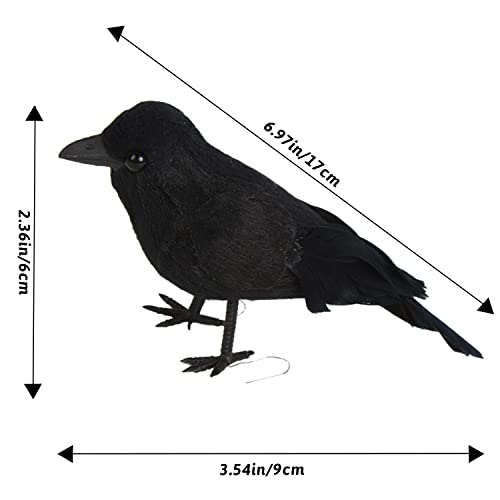 FOIMAS Halloween Black Crows - Realistic Feathered Ravens Prop, Pack of 6