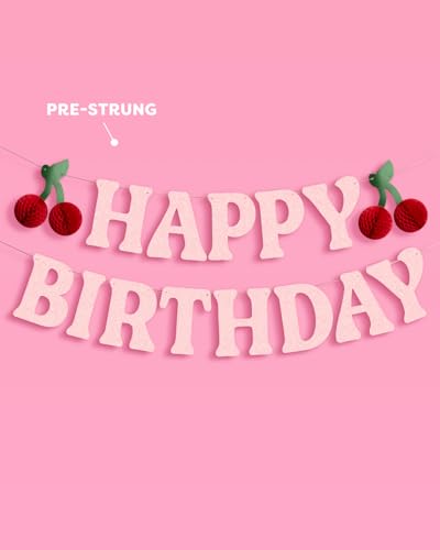 Happy Birthday Glitter Banner with 3D Cherry Accents - 6.5ft