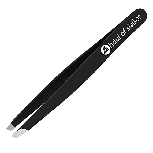 Abdul of Sialkot Slant Tip Eyebrow Tweezers - 9.5 cm Stainless Steel, Black