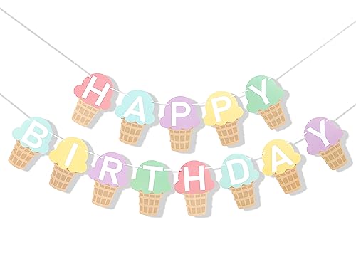 Ice Cream Birthday Banner - Happy Birthday Party Decoration